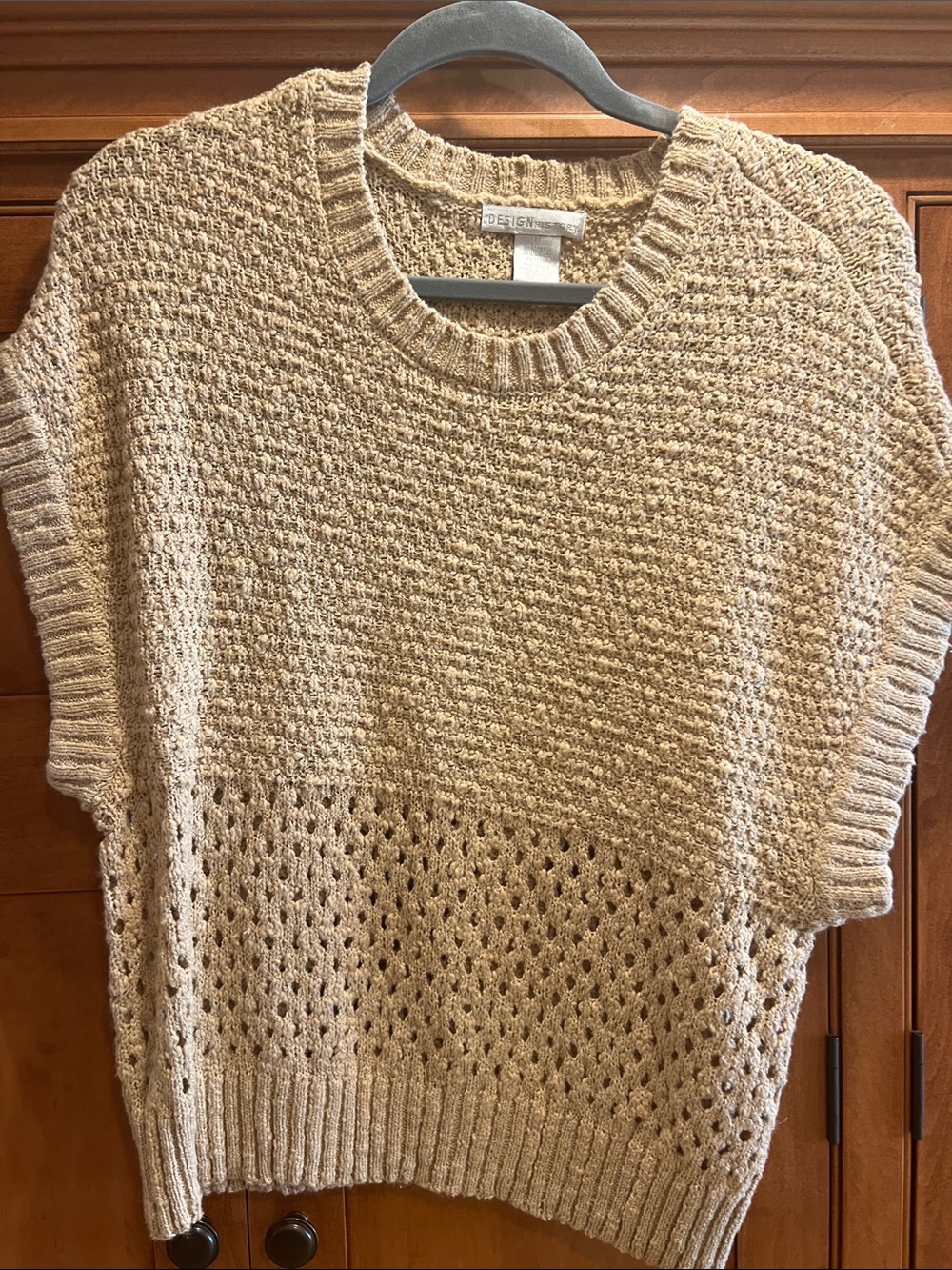 Design History Cream Open-Weave Short-Sleeve Knit Sweater